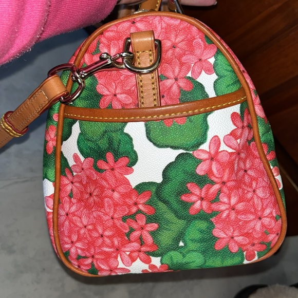 Dooney & Bourke Satchel crossbody bag genuine leather geraniums pink/red/gree - Picture 8 of 17